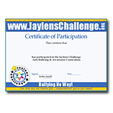 Jaylens Challenge Certificate of Acheivement